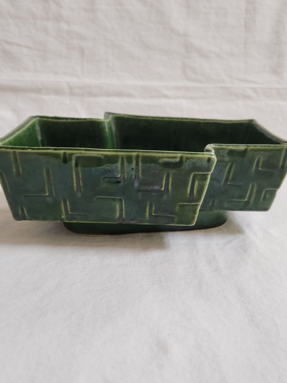 Vintage UPCO Dark Green Pottery Planter AS IS
